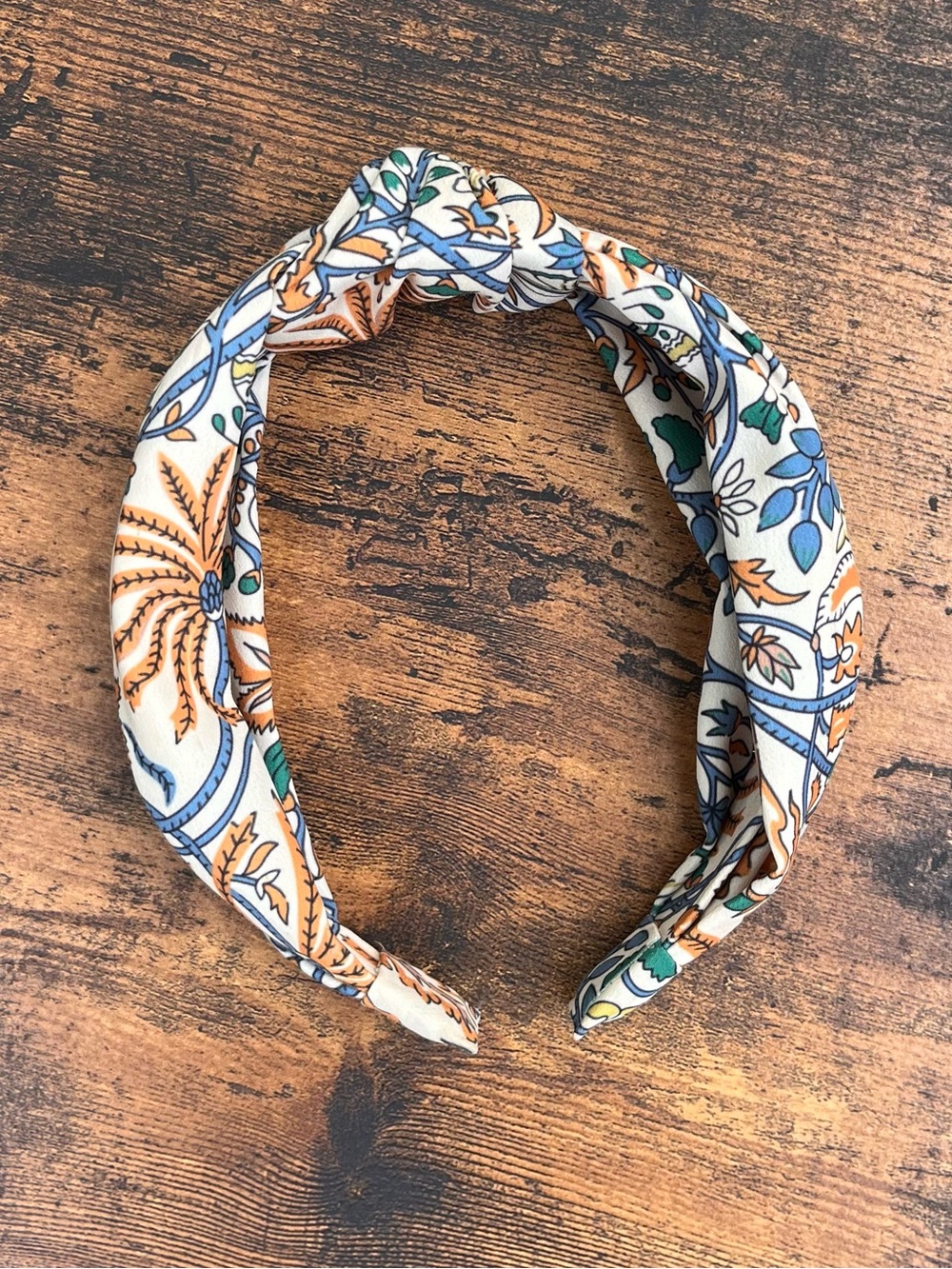 Anthropologie Knotted Floral Headband in Cream, Blue & Orange